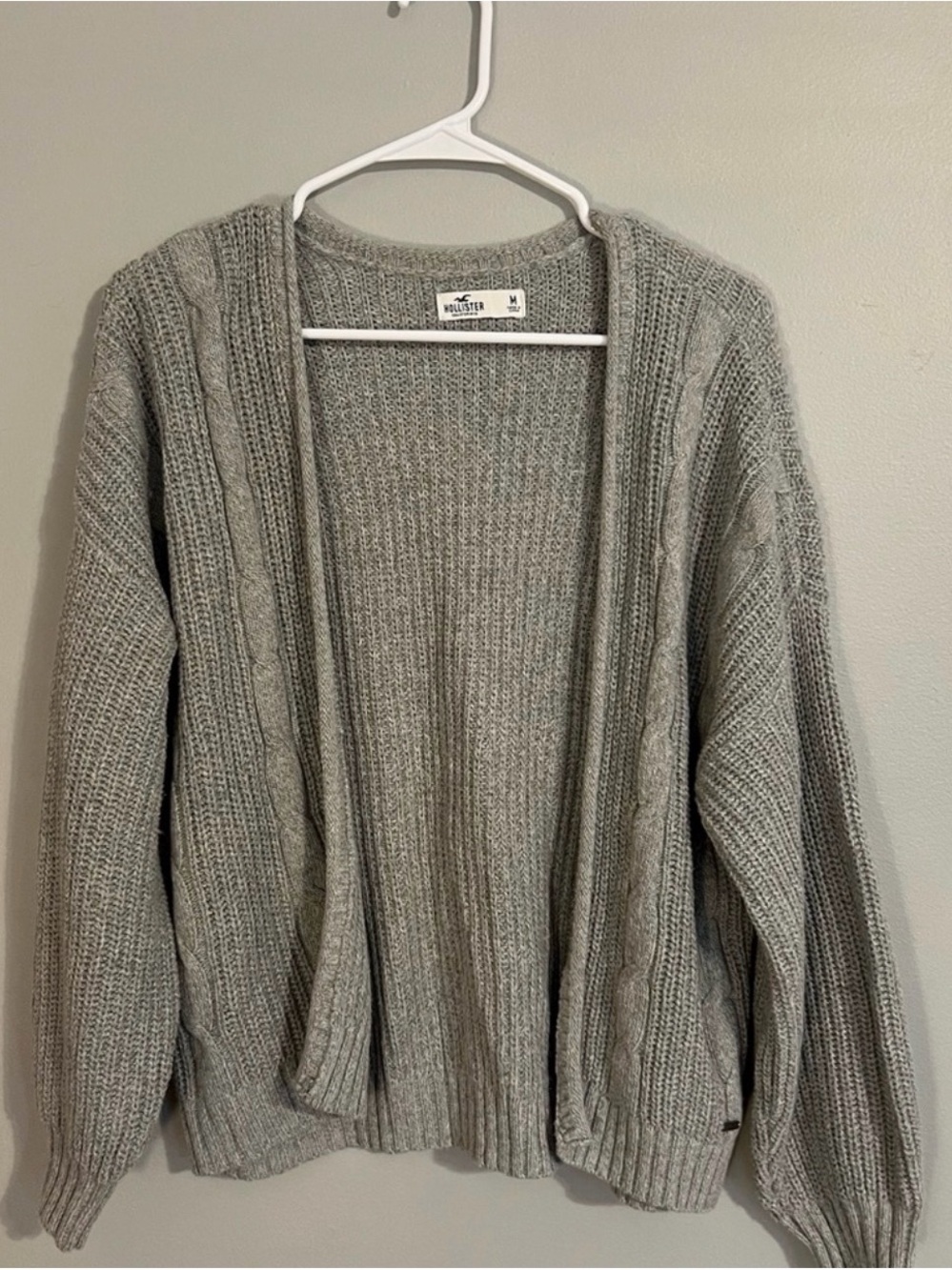 Hollister Women's Light Gray Cable Knit Open Cardigan